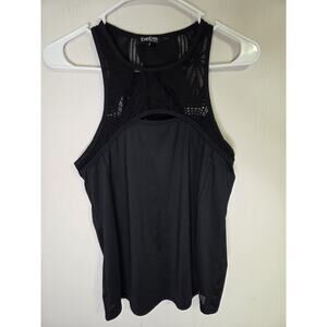 Bebe Sport Workout Lace Black Fitted Tank Top Size Large